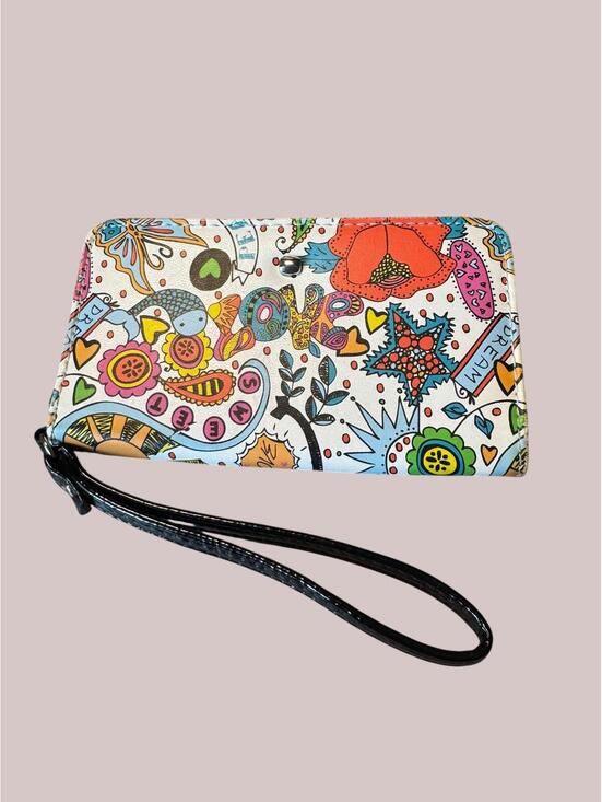 Handbags - Colorful Graphic Print Wristlet Wallet with Black Strap
